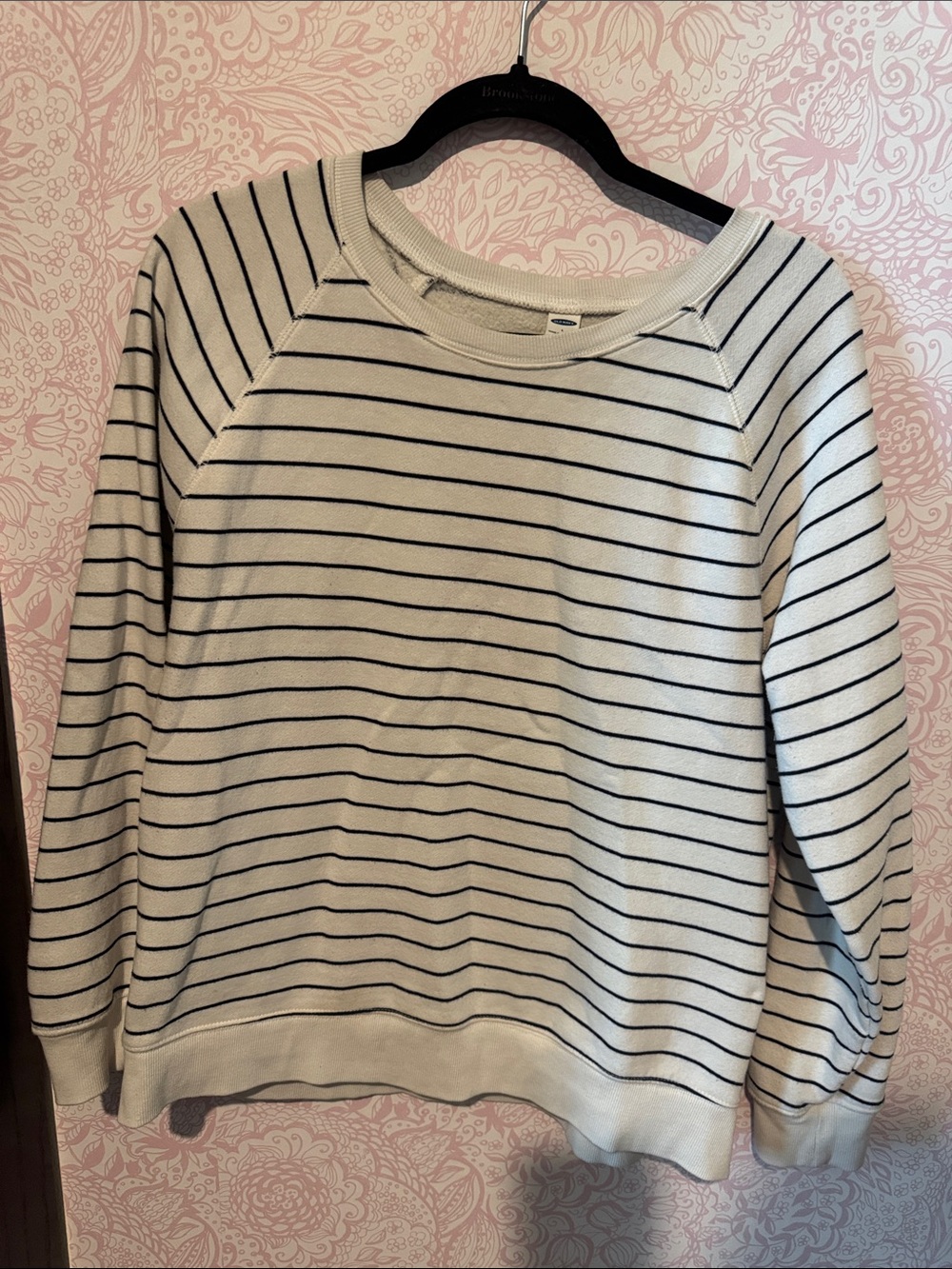 Old Navy Cream Crewneck Sweater with Black Stripes